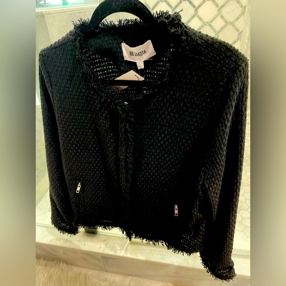 BB Dakota NWT black SHEER light moto jacket zippers.Chanel. Sz L, retail $98.